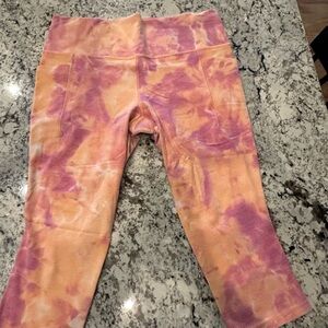 Athleta Tie Dye High Rise Yoga Leggings Pink Orange Athletic Workout Pants